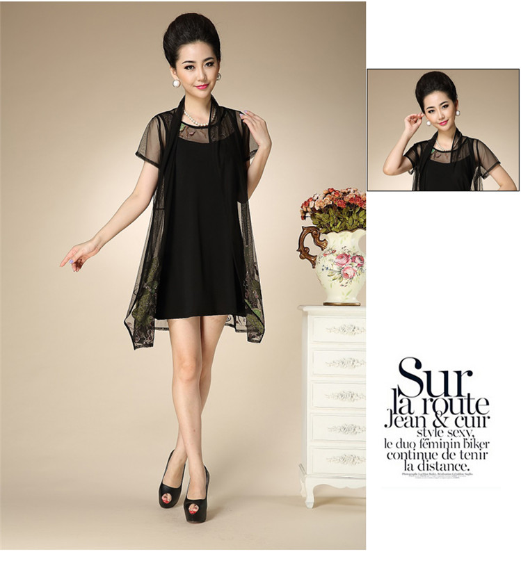 2014夏季薄款外搭<em>开衫</em>蕾丝大码连衣裙<em>中老年</em>