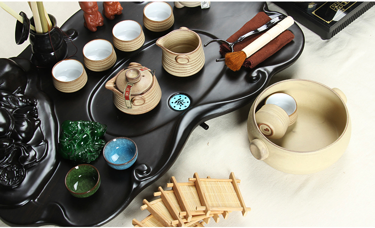 尚帝 紫砂茶具套装 实木立体雕刻弥勒佛茶盘 整