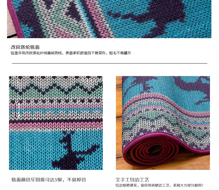 
                                        毯客 北欧可爱小鹿卧室床边地毯厨房长条防滑垫进门地垫门垫 蓝色森林 40CMx180CM                