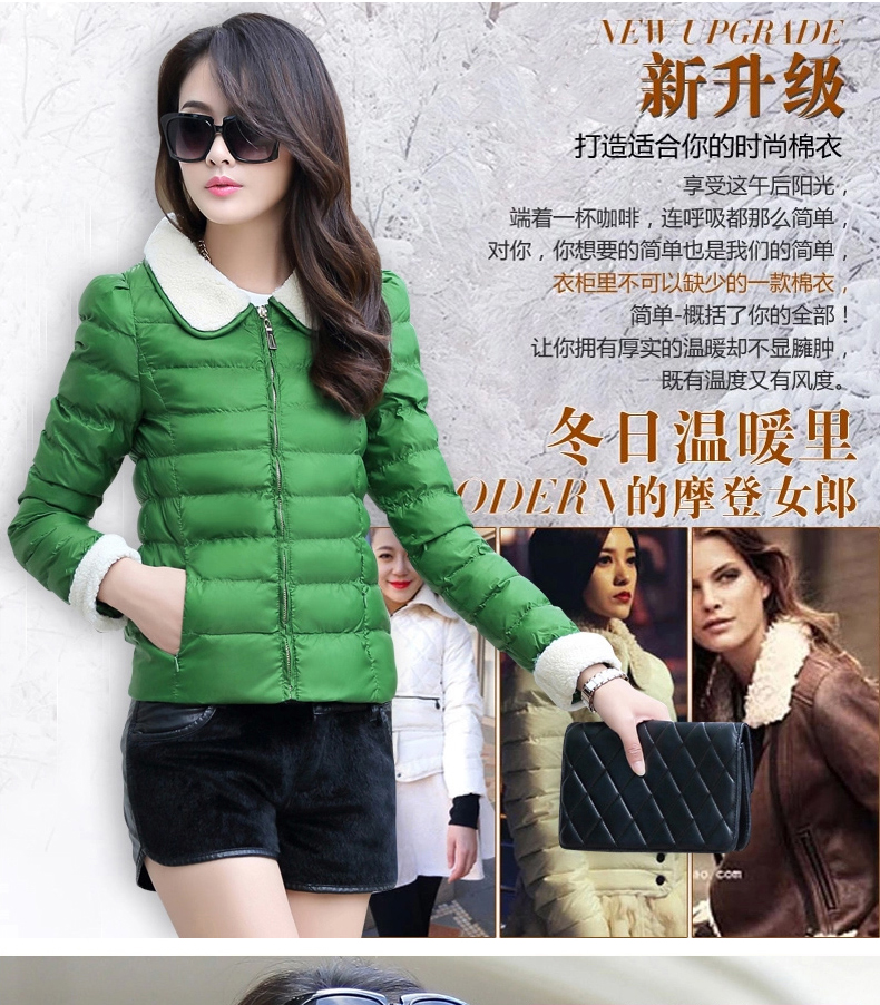 潘歌 2015新款秋冬大码百搭棉衣短外套 女 HY300 紫色 L(建议95-105斤)