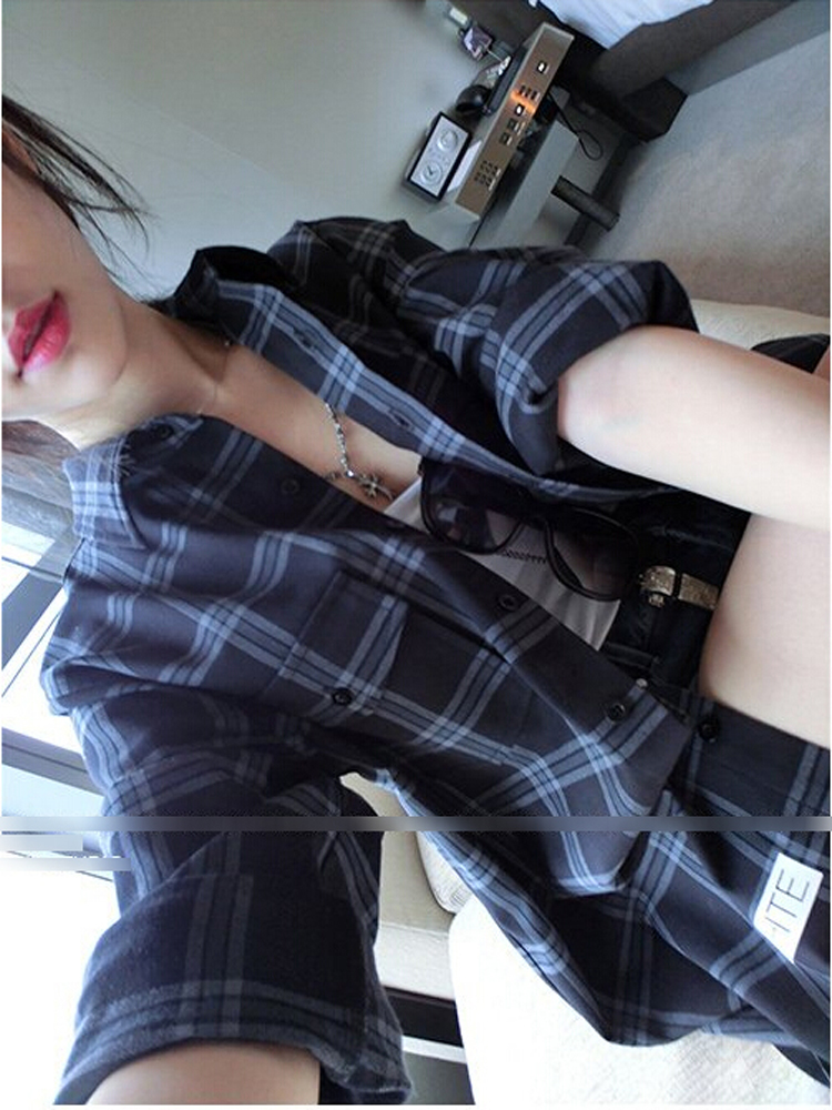 幸福时光 2015秋装上新韩版棉麻个性时尚格子长袖衬衫女款长款 红色格子