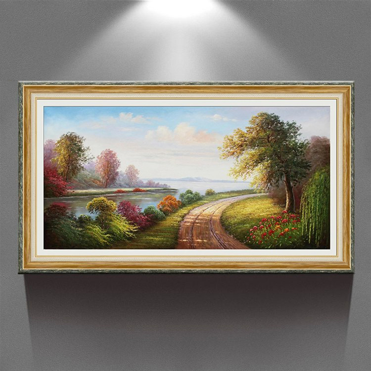 天顶山 现代客厅欧式沙发背景墙有框三联画卧室壁画挂画大幅挂画 欧式复古风景 83*143CM