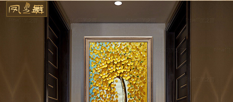 
                                        凤之舞油画 玄关装饰画 欧式手绘 手工油画招财树过道走廊油画竖版挂画 壁画墙画 框4发财树白 50x100                
