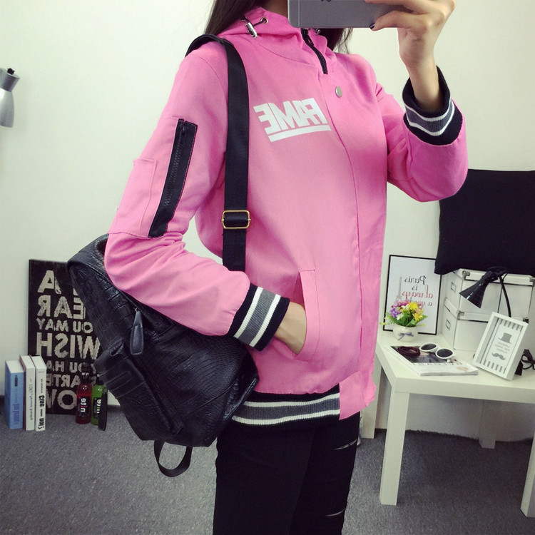 珂薇妮2015韩国秋冬加棉加厚学院风宽松学生工装外套女 BF原宿风冲锋夹克风衣潮 黑色加棉 M
