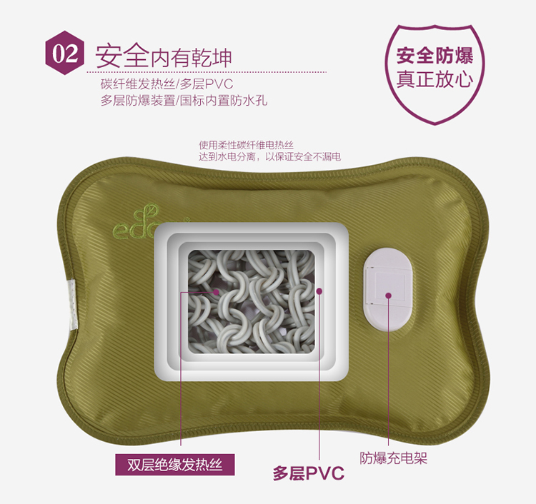 华庭丽娜爱登简约系列电热水袋 保暖手袋暖手宝 暖宝宝 咖啡色