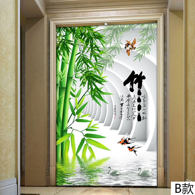 塞拉维3d立体金色步步高竹子玄关墙纸壁画客厅过道走廊楼梯间墙布大型