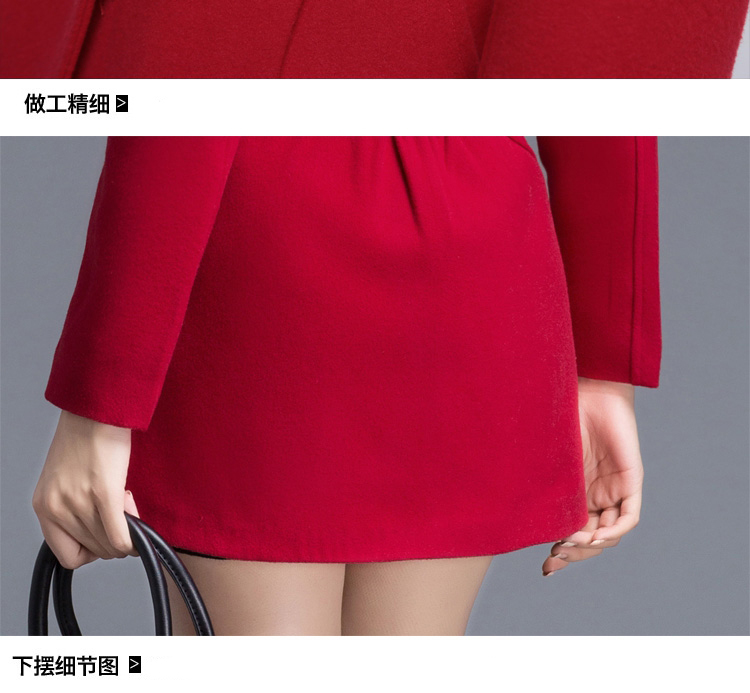 谷缇娜 毛呢大衣女中长款2015秋冬新款纯色呢子大衣大码女装韩版外套 蓝色 L