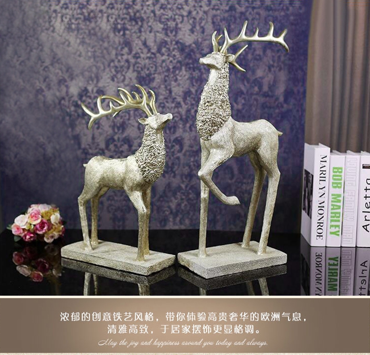 
                                        豪斯特丽（HOSTLY） 欧式鹿摆件 工艺品大号 创意客厅电视柜装饰品结婚礼物 复古银色大号对鹿                