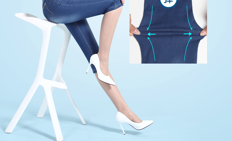 蜜糖之城2016夏薄款牛仔裤女修身弹力大码高腰七分小脚裤5x958 牛仔蓝