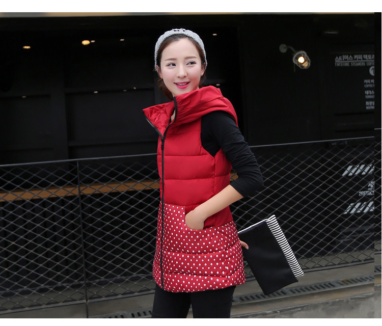 樱雪妃2015秋冬新款外套中长款马夹马甲拼接修身连帽棉服潮时尚女装 黑色 XL