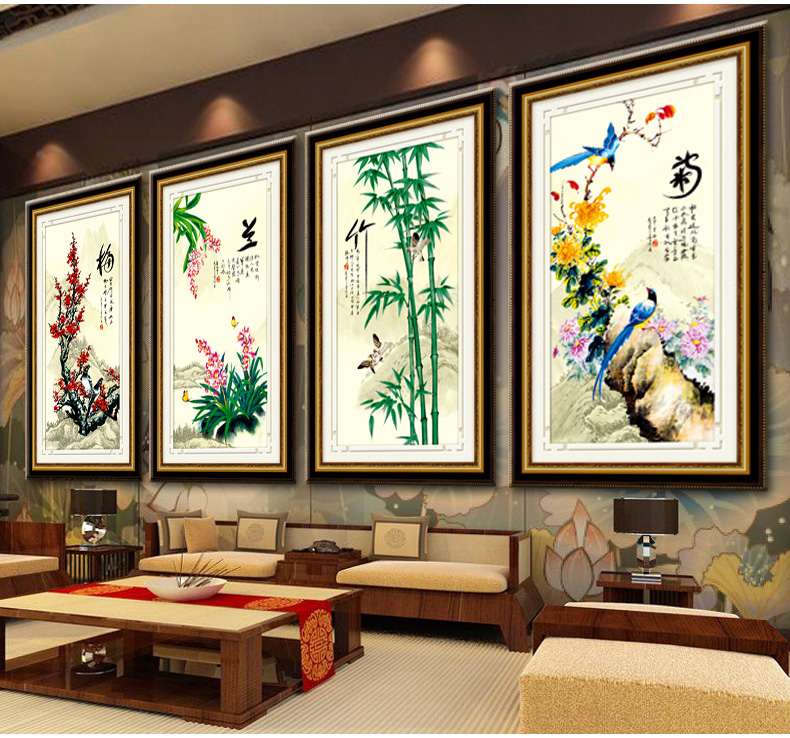 A KS钻石十字绣满钻5D钻石画钻石绣贴钻画梅兰竹菊四联画钻石秀钻粘画圆钻方钻新款十字绣 AKS货号Z266-67-68-69四件套 长0.50米*宽0.98米
