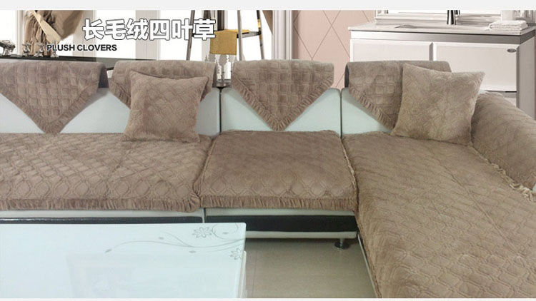 西子纱毛绒沙发垫防滑欧式格子坐垫沙发套巾定做实木沙发罩 米白色 90*90CM可当靠背巾扶手