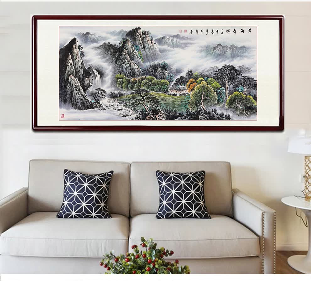 山水画国画现在中式客厅办公室风水画财源滚滚装饰画挂画可定制画框