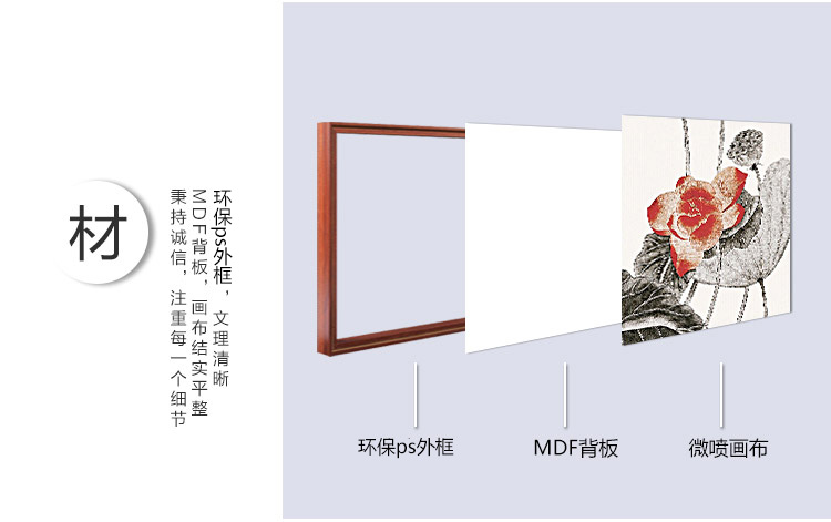 Timax装饰画中式客厅荷花国画书房沙发背景墙画挂画莲 电表箱玄关餐厅花卉壁画现代简约装饰 红荷三联画配枣红框 40*40cm有框画
