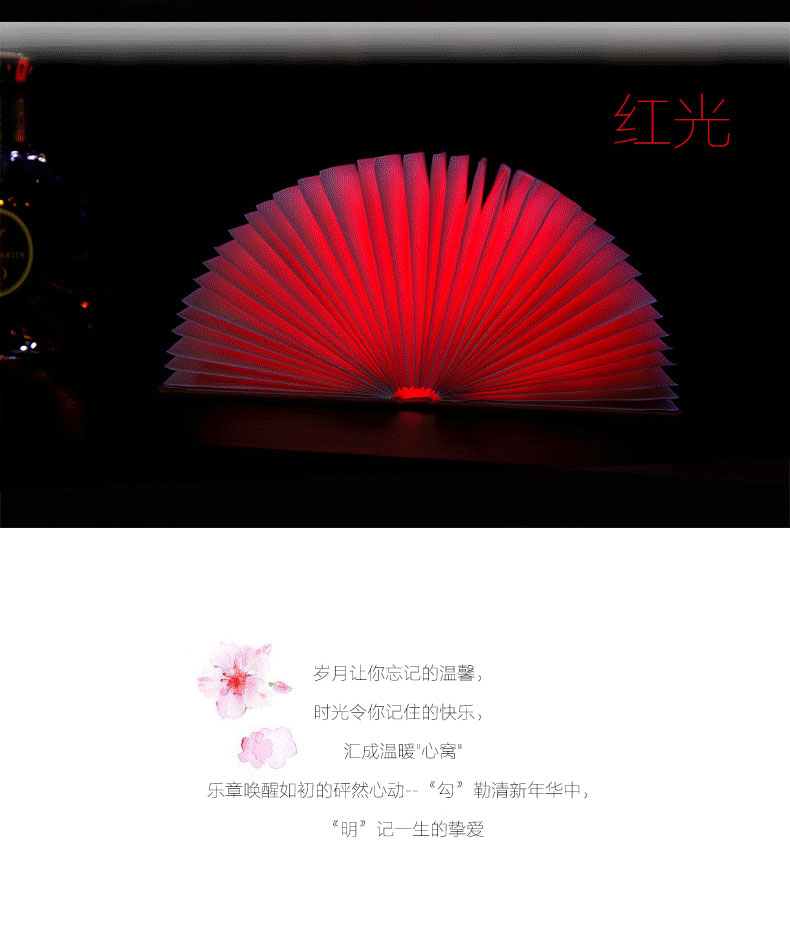 创意木质LED书本灯创意便携式折纸书灯 USB充电 装饰台灯女生礼物 原木色大号