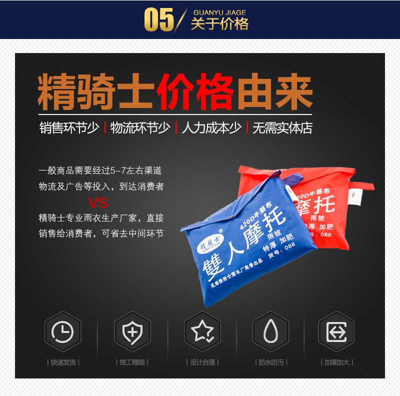 
                                        精骑士双人摩托车雨衣 加厚牛津布面料电动车摩托车雨衣 雨披 红色                
