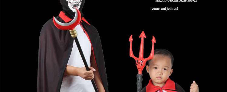仕彩 万圣节服装 圣节装扮道具 儿童单层红领黑色披风 cosplay吸血鬼披风 僵尸披风约130cm