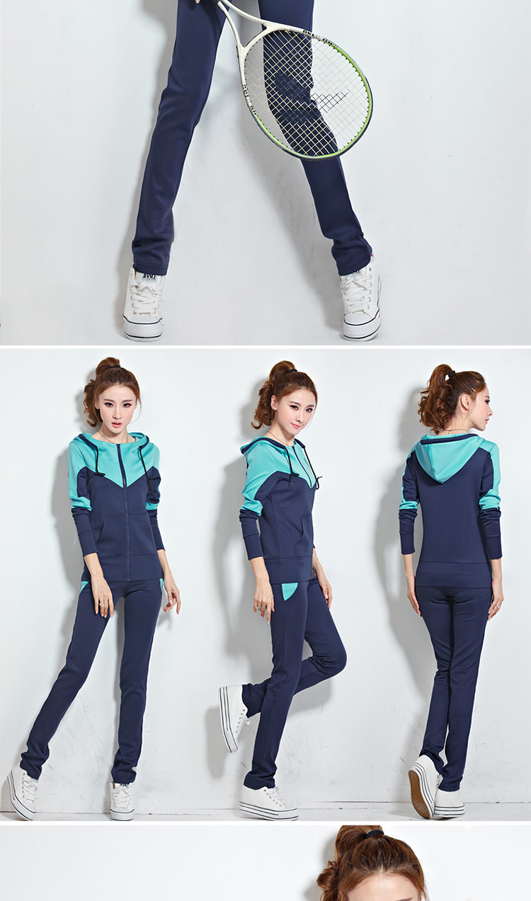 欧优紫2015秋款女装休闲拼色卫衣套装Y8070 宝蓝色 M