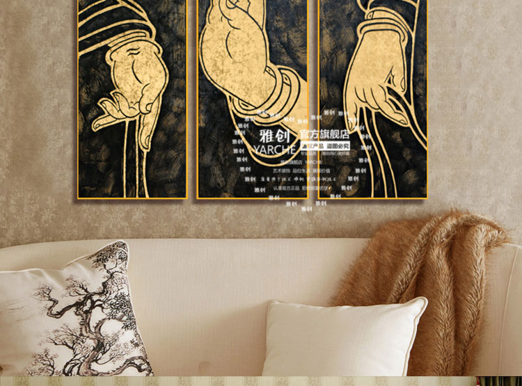 
                                        雅创油画 纯手绘油画东南亚泰式风格金箔画有框画装饰画客厅书房抽象画酒店壁画  如来佛手 第一幅 40*100CM单幅价格                