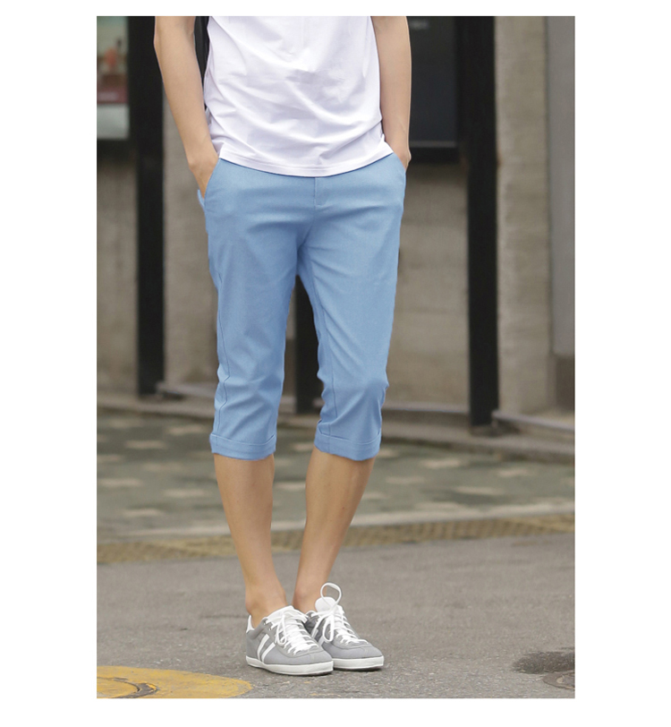 士亚麻棉麻中裤七分休闲裤男<em>韩版修身短裤男</em>D