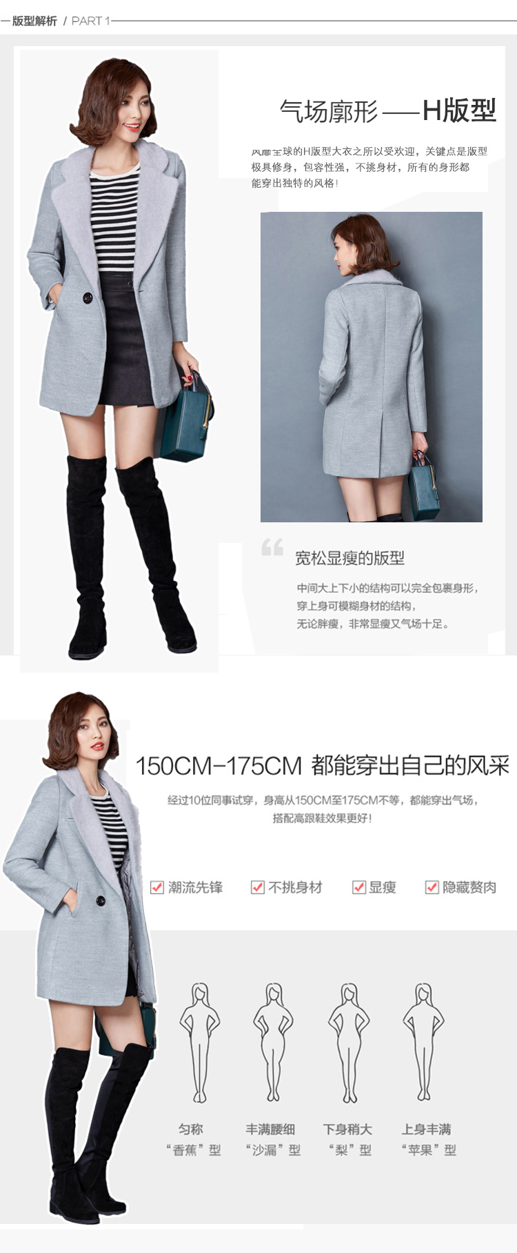 怡情蜜2015冬装新款加厚夹棉大码毛呢外套女中长款韩版仿貂毛领毛呢大衣中长款 冬 灰色 2XL