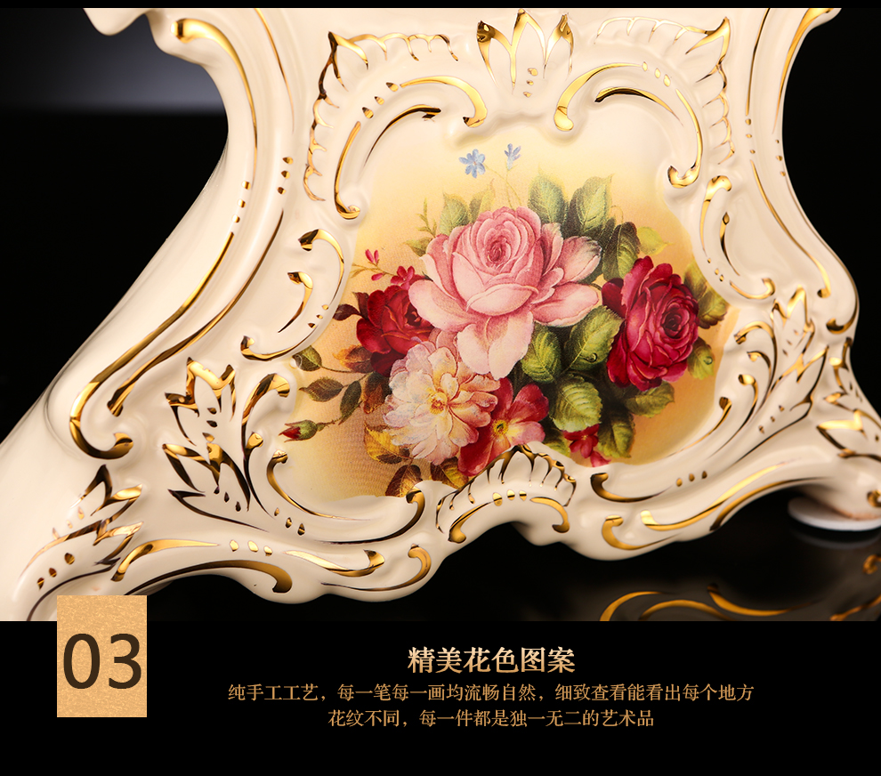 
                                        铂爵皇瓷 创意欧式描金陶瓷台钟座钟时钟 家居客厅装饰摆件                