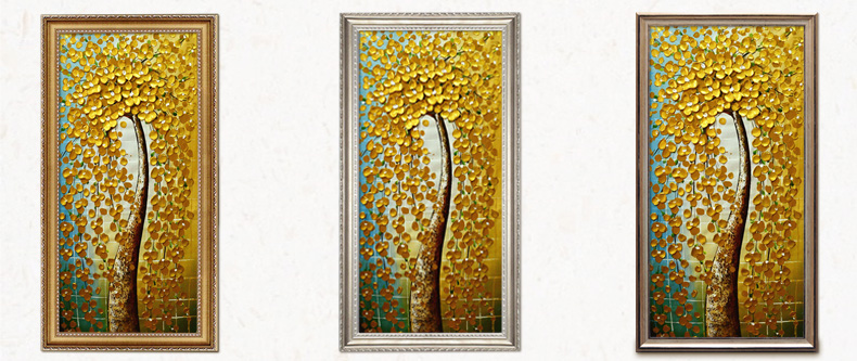 
                                        凤之舞油画 玄关装饰画 欧式手绘 手工油画招财树过道走廊油画竖版挂画 壁画墙画 框4发财树白 50x100                