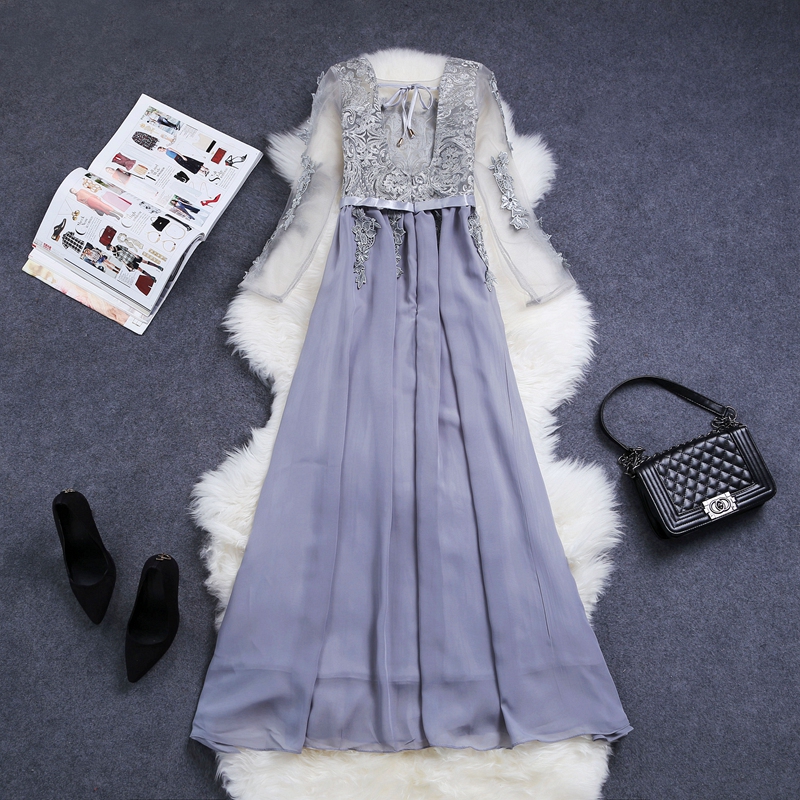 Yuan Yi Library autumn and winter heavy industry embroidery on chip beaded dresses long-sleeved gown skirt 9057 Back Light Gray S picture, prices, brand platters! The elections are supplied in the national character of distribution, so action, buy now enjoy more preferential! As soon as possible.