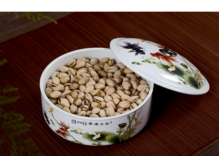 
                                        青花瓷陶瓷茶洗带盖大号茶碗笔洗普洱茶饼茶叶罐功夫茶具茶道配件YP 白瓷金玉满堂                
