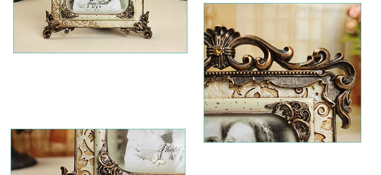 
                                        安礼轩欧式相框宫廷复古相架 婚纱照用 个性创意 欧式相框摆台 竖款 8寸                