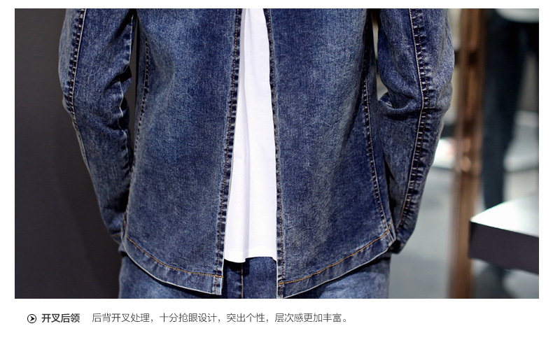 欧洲站2015牛仔套装女秋休闲修身显瘦三件套时尚水洗牛仔裤套服潮 三件套 配项链 蓝色 S