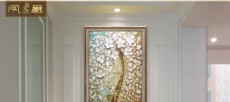 
                                        凤之舞油画 玄关装饰画 欧式手绘 手工油画招财树过道走廊油画竖版挂画 壁画墙画 框4发财树白 50x100                
