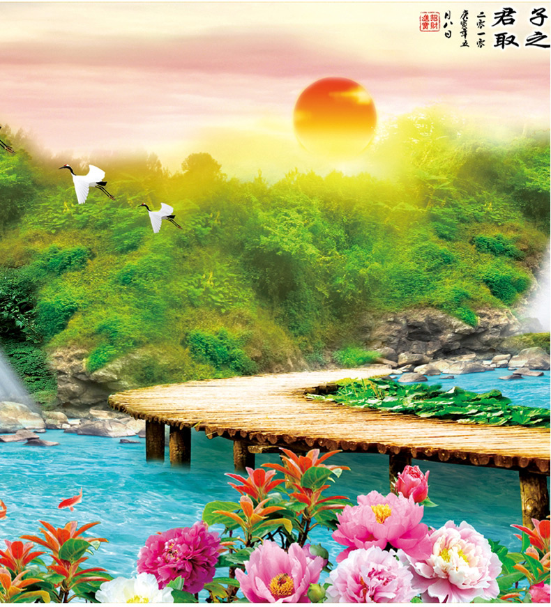 
                                        尚世纪 5d钻石画十字绣客厅新款十字绣钻石绣大款流水生财风景十字绣迎客松 满钻钻石画120X50CM                