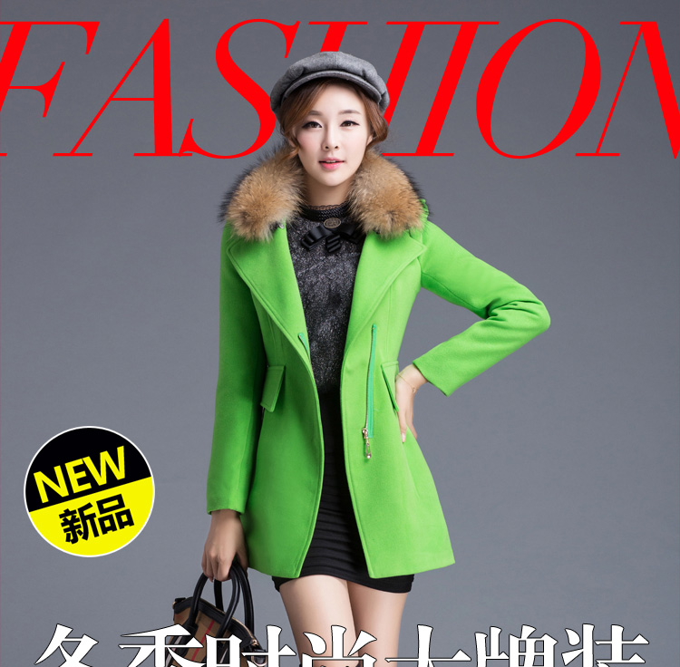 幸福时光（happy time）2015秋冬新女装新款修身保暖大码时尚羊绒气质毛呢大衣外套 1020大红色 M