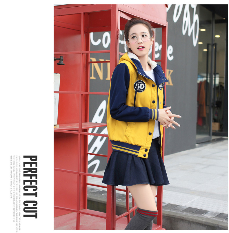 习题xiti2015冬装女外套新款韩版休闲少女装加厚加绒初高中学生秋冬上衣棉衣棉服 藏青色 L