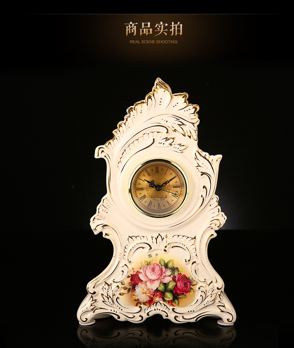 
                                        铂爵皇瓷 创意欧式描金陶瓷台钟座钟时钟 家居客厅装饰摆件                