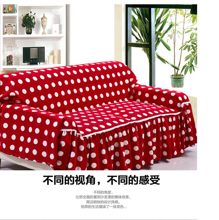 
                                        欧莱缦 活性帆布加厚双人沙发罩全包防滑沙发套皮沙发巾 帆布宜家圆点 单人190*200cm                