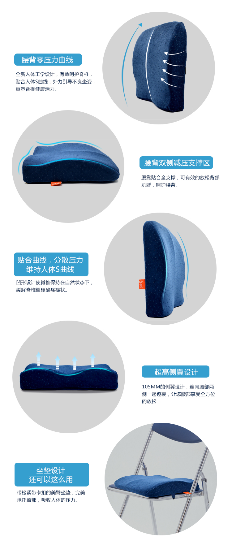 
                                                                                温伦靠垫腰靠太空记忆棉慢回弹腰靠腰枕靠枕办公室靠垫靠背垫腰汽车护腰靠垫坐垫两用学车加高坐垫 紫色                