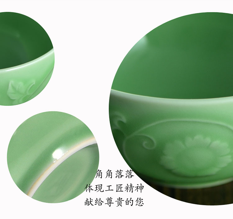
                                        德匠 龙泉青瓷太阳碗牡丹花纹健康陶瓷米饭碗汤碗泡面碗碟餐具家用中式餐具套装创意学生碗特价 单只 面碗 梅子青                