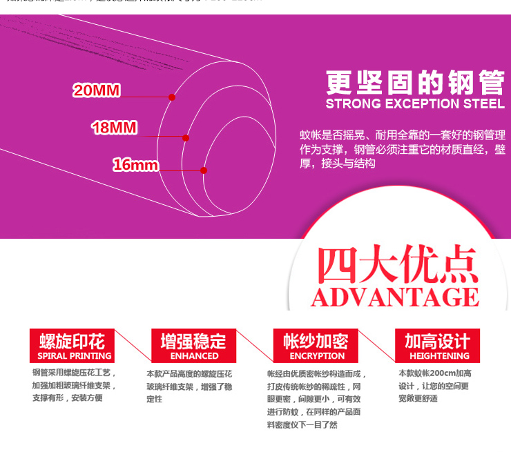 
                                                            雅鹿·自由自在 蚊帐家纺 豪华宫廷蚊帐支架加粗三开门蚊帐1.5米/1.8米床 粉色 150*200cm                