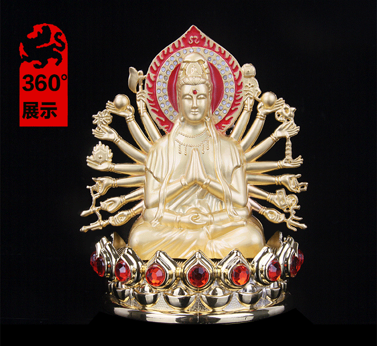 泰山天御阁 合金汽车摆件饰品 双面千手观音弥勒佛像