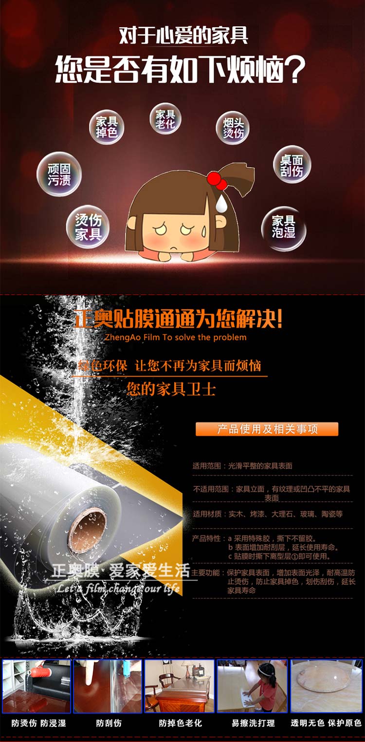 
                                        正奥（zeal） 正奥正品家具保护膜 透明 耐高温自粘无胶静电烤漆实木大理石茶几玻璃贴膜 0.86 米宽                