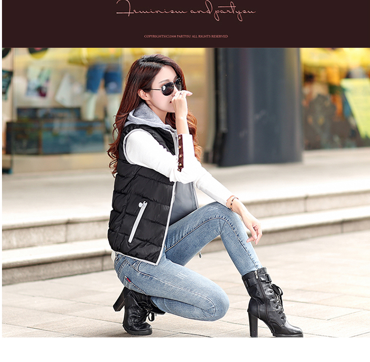 赛果 2015新款中长款棉马甲女秋冬韩版棉衣棉服女连帽女马夹外套 SG3199 粉红色 XL