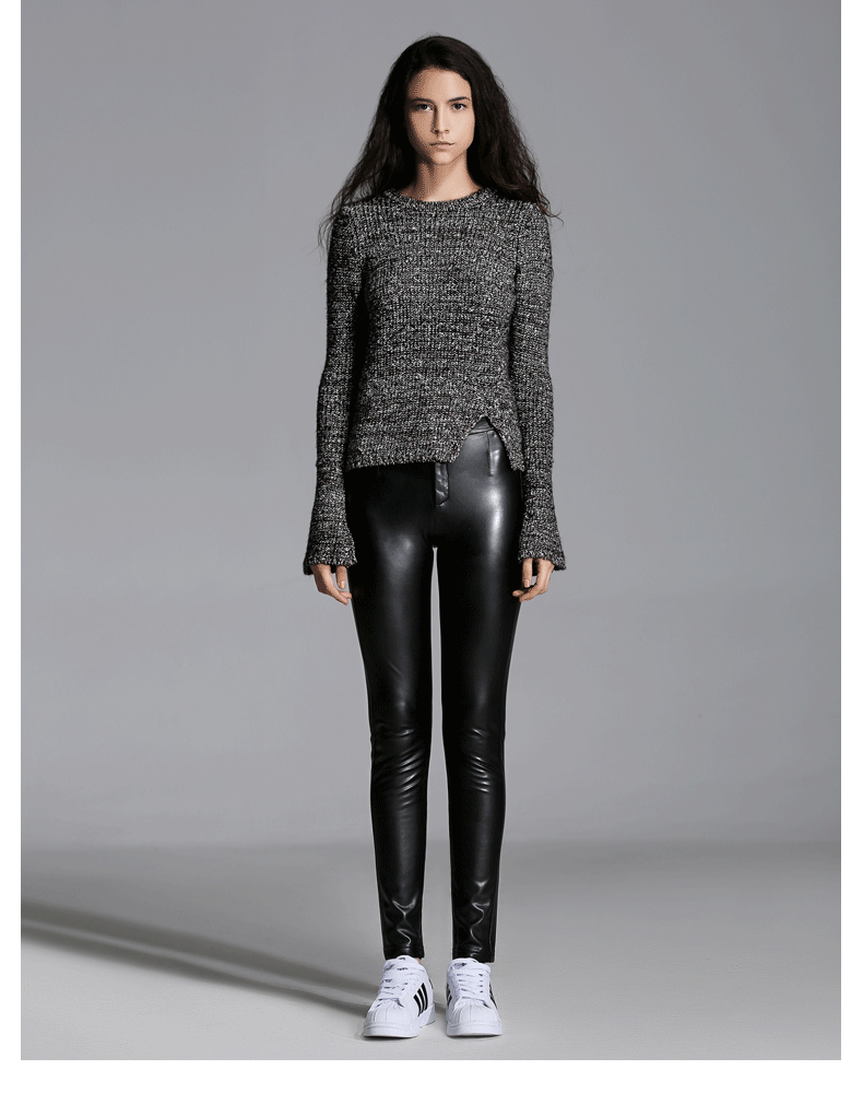 香歌莉2015秋冬新品外穿打底裤 九分小脚皮裤 女黑色打底皮休闲裤 s15