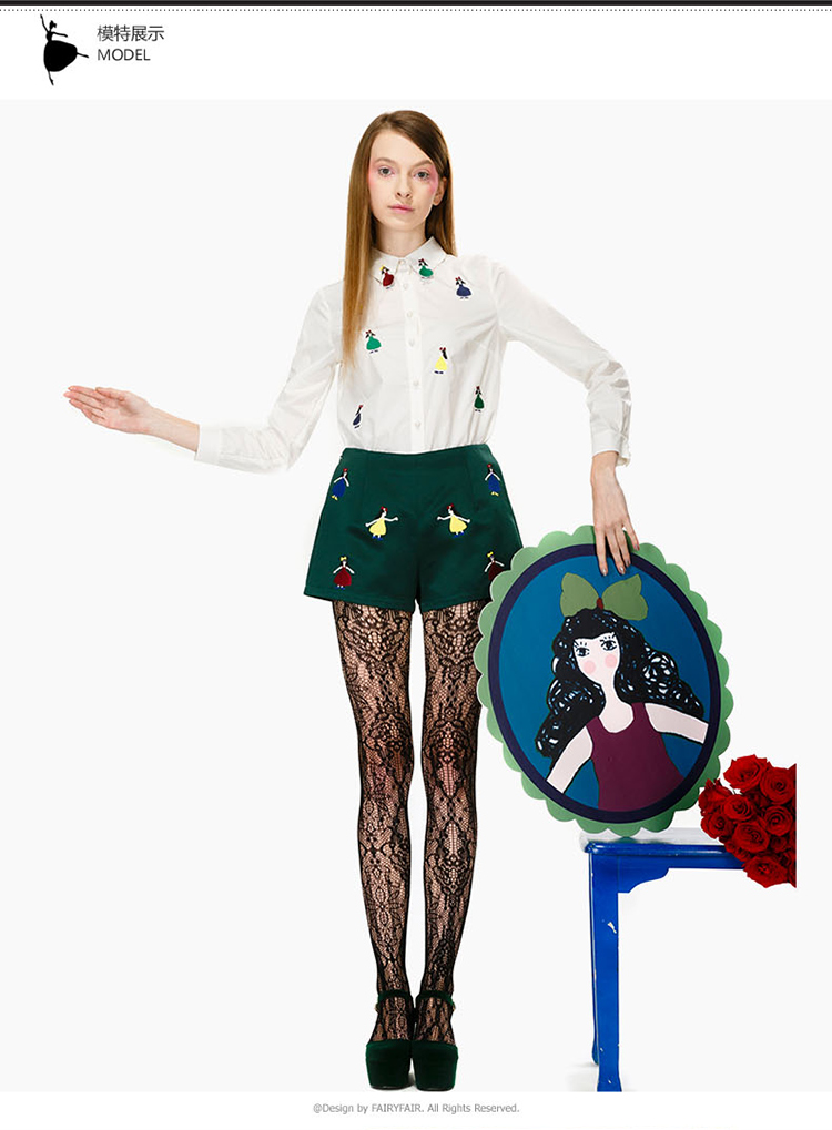 淑女屋2015秋装新款POLO领甜美学院风修身上衣女装短款白色衬衣 米白 160/M