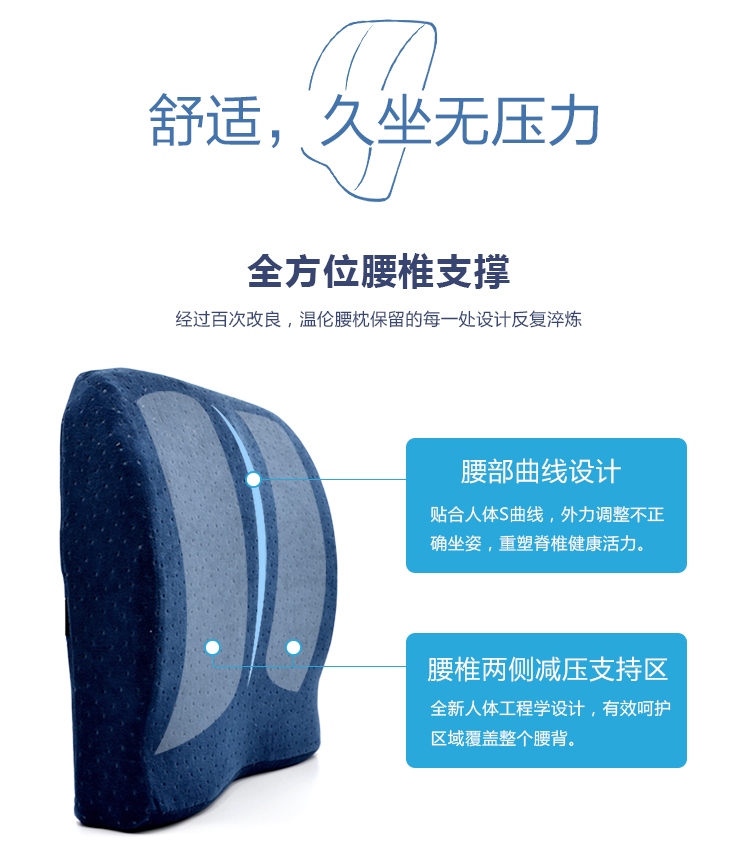 
                                                                                温伦靠垫腰靠太空记忆棉慢回弹腰靠腰枕靠枕办公室靠垫靠背垫腰汽车护腰靠垫坐垫两用学车加高坐垫 紫色                