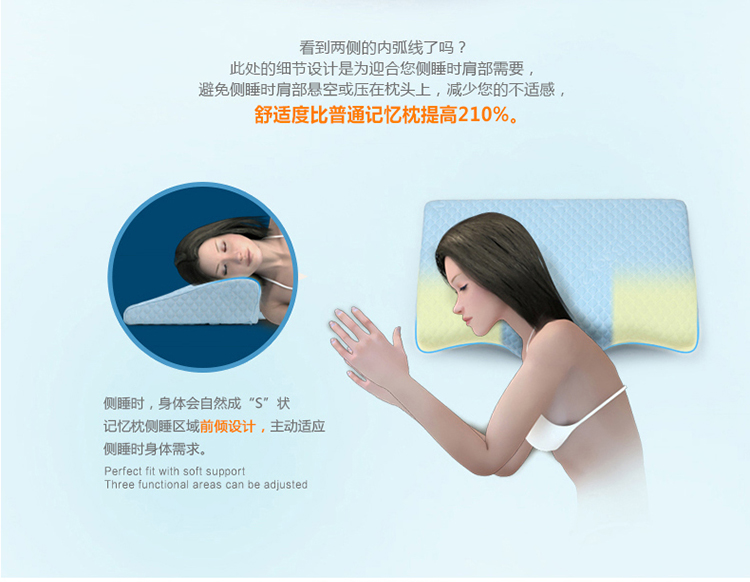 
                                        Back2脊态  记忆枕枕头 颈椎枕 成人颈椎护颈三区可调记忆棉颈椎保健枕头 天空蓝 枕高9cm                