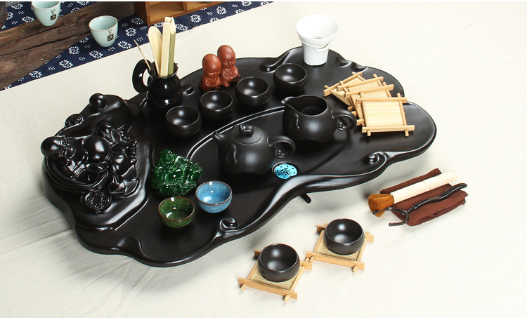 尚帝 紫砂茶具套装 实木立体雕刻弥勒佛茶盘 整