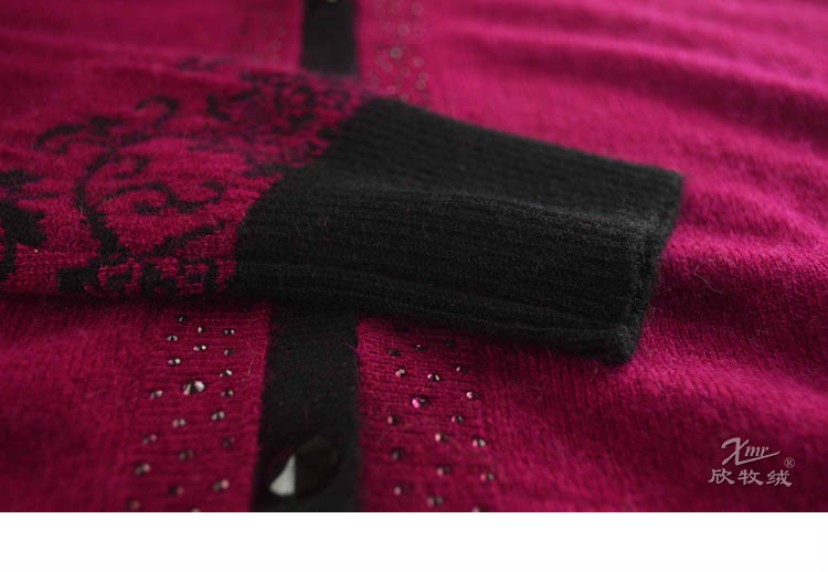 <em>2014</em>秋冬新款<em>中老年</em>羊绒衫<em>女</em>V领<em>开衫羊毛</em>衫镶