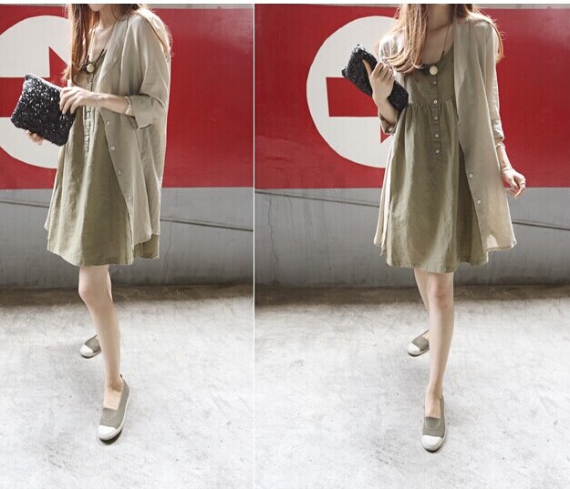 2014秋装亚麻<em>棉麻开衫</em>长款夏薄大码<em>女衬衫</em>防